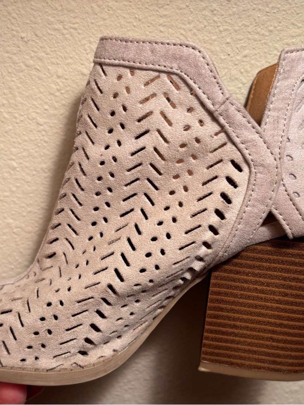 Women's (beige) Suede Peep-Toe Ankle Booties - Picture 3 of 11